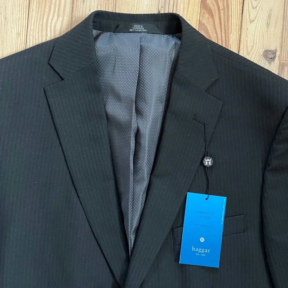 NWT Haggar Mens Black Pinstripe Suit‎ Separate Blazer 40 Regular Preppy Business